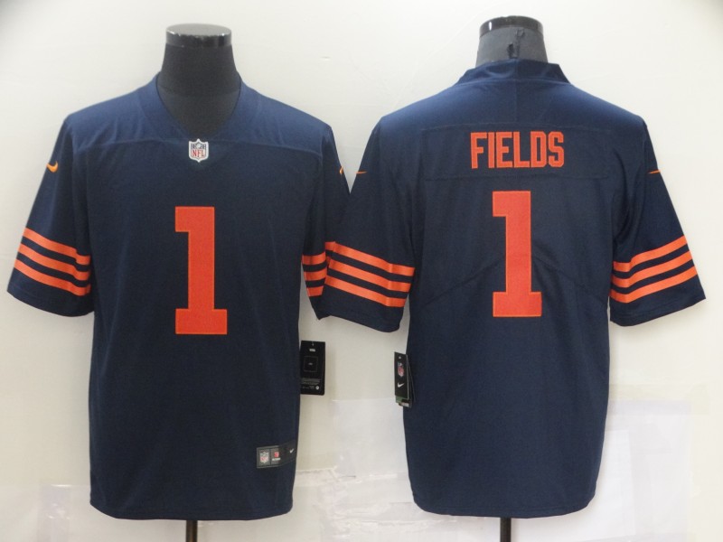 Men's Chicago Bears Justin Fields #1 Navy Jersey